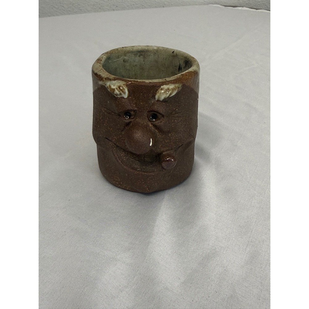 Vintage Studio Pottery Ugly Face Mug Cigar Winking Handcrafted Stoneware 008